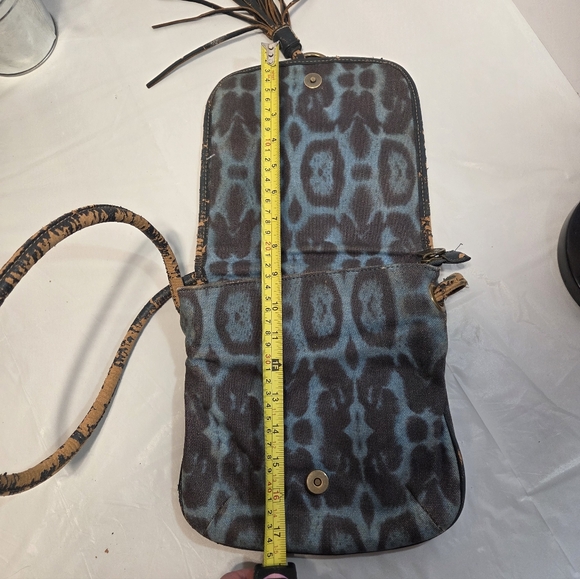 Ed Hardy Blue and Brown Floral Leopard Crossbody Pouch with Tassel - Picture 3 of 6